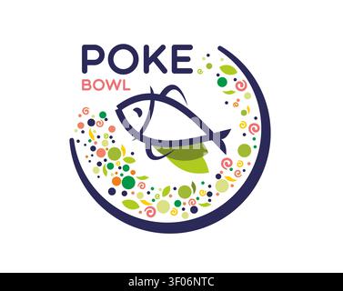 Poke salad bowl icon or seafood cafe emblem Stock Vector