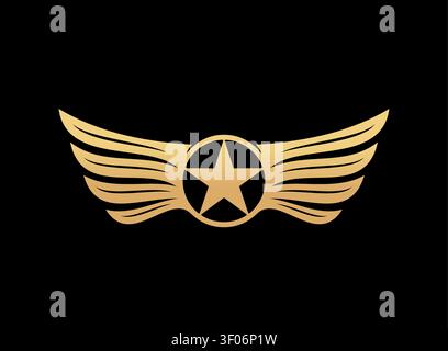 Golden wings aviation award shield icon or emblem Stock Vector