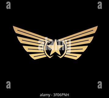 Golden wings heraldic icon, aviation rank symbol Stock Vector