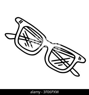 Hand drawn doodle of optical sunglasses isolated on white. Cute sketch of eyewear with glossy lens, ideal icon for vision care, eye protection concept Stock Vector