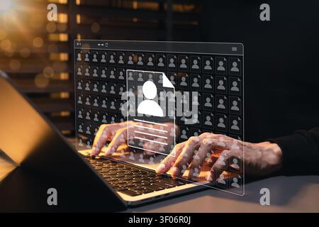 Customer data management concept. client profile record, CRM database, customer analytics, contact management, segmentation, behavioral history, Stock Photo