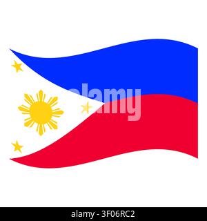 Waving Philippine flag illustration showing triangle stars and radiant sun Stock Vector
