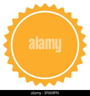 Stylized yellow sun emblem with wavy rays and circular border Stock Vector