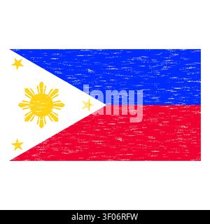 Distressed Philippines flag design showing symbolic sun rays and stars Stock Vector