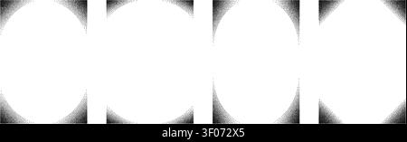 Grain rectangle frames with stipple borders and fade corners. Noise texture overlays with dotwork edges for photos and presentations. Stock Vector