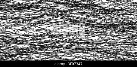 Chaotic line pattern with random black stripes creating modern abstract background. Geometric mess of diagonal ray forms striking monochrome design for contemporary decor. Stock Vector