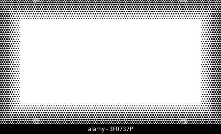 Halftone border frame featuring dotted rectangle pattern. Ideal for vintage photo edges, retro posters, comic overlays, and graphic design templates with geometric shapes. Stock Vector
