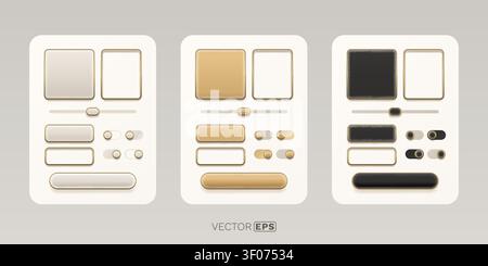 Elegant neumorphic UI elements kit with golden accents for modern app and web design. Vector illustration Stock Vector