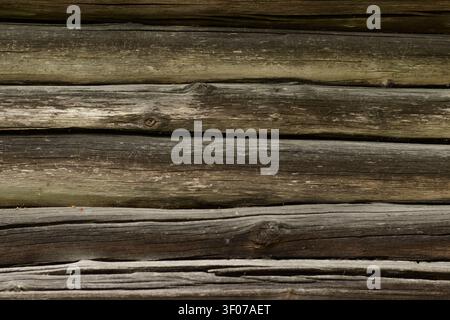 Old log wall with natural wood texture Stock Photo