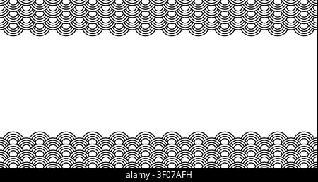 Fish scale pattern border with elegant mermaid texture. Traditional seigaiha wave design featuring decorative semicircle motifs in seamless oriental style. Stock Vector
