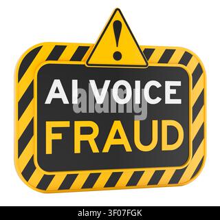 AI voice fraud warning sign with hazard symbol. 3D rendering isolated on white background Stock Photo