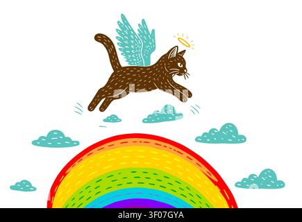 The cat died an angel. Hand drawn. Not AI, vector illustration. Stock Vector