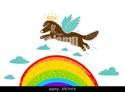 The dog died an angel. Hand drawn. Not AI, vector illustration. Stock Vector