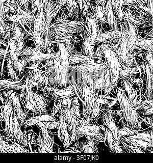 Black and white grunge braided texture, woven rope net texture made of natural fiber. Abstract background with intertwined cords, rustic pattern Stock Vector