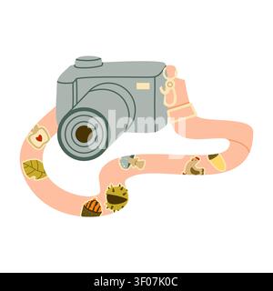 Modern photo camera with autumn stickers Stock Vector