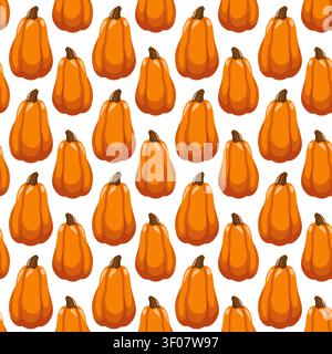 Seamless autumn pattern with orange pumpkins on white background. Cartoon vector print. Vector harvest seasonal background Stock Vector