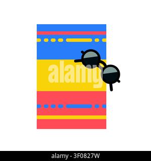 A colorful summer beach mat with sunglasses, presented as a flat vector icon illustration for vacation, holiday, and tropical travel design themes. Stock Vector