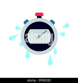 A stopwatch icon with water drops representing pressure, sweat, or intensity, perfect for sports training, fitness tracking, and time management. Stock Vector