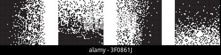 Disintegration pixel effect – abstract vector banners with rectangle particles Stock Vector