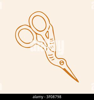 Vector illustration of vintage stork bird scissors for embroidery and needlework. Beautiful hand-drawn orange line art icon for retro sewing tools Stock Vector