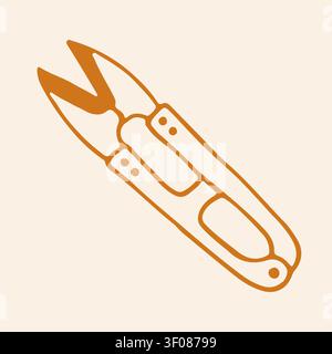 Vector illustration of professional thread nippers or yarn snips scissors. Hand-drawn orange line art icon for sewing, tailoring, and textile crafts Stock Vector