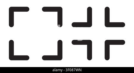 Full screen vector black icons. Set of full screen and exit full screen icon. Minimize Maximize Frame Logo Stock Vector