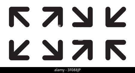 Full screen vector black icons. Set of full screen and exit full screen icon. Minimize Maximize Frame Logo Stock Vector