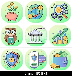 Business and financial flat icon set Stock Photo