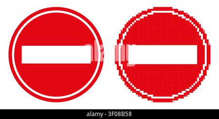 Classic and Pixel No Entry Signs — Traffic Symbol Set Stock Vector