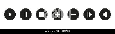 Pixel Media and Sound Control Buttons — Retro UI Set Stock Vector