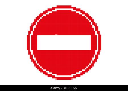 Pixel No Entry Traffic Sign. Retro 8-Bit Icon Stock Vector