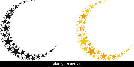 Crescent Moon Made of Stars Celestial Illustration Set Stock Vector