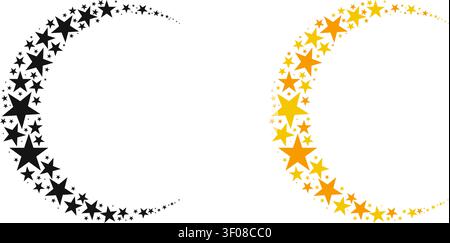 Crescent Moon Made of Stars Celestial Illustration Set Stock Vector