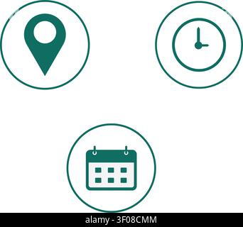 Vector icons of location, clock and calendar Stock Vector