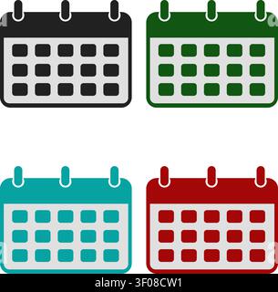 Colorful calendar icons set and flat schedule symbols vector Stock Vector