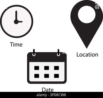 Date, Time and Location Icon Set Stock Vector