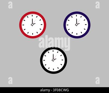 Clocks icons set with red, blue and black borders Stock Vector