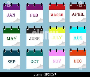 Colorful calendar icons set, month symbols Stock Vector