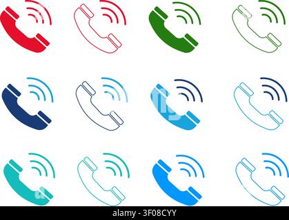 Colorful phone icons with signal waves Stock Vector