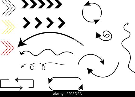 Collection of various arrows and pointers on transparent background Stock Vector