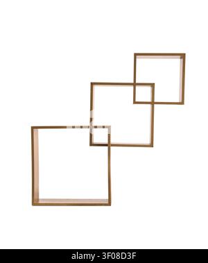 three empty wooden square frames overlapping on white background Stock Photo