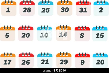 Colorful calendar icons on transparent background Stock Vector
