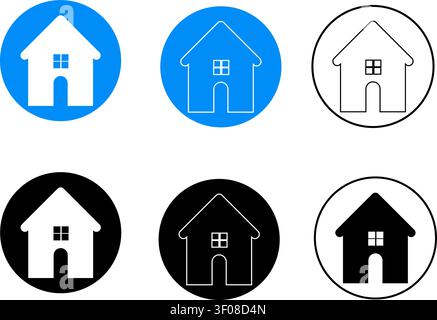 House Icons Set with Various Colors and Outlines Stock Vector