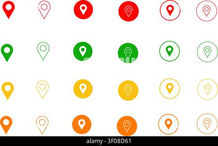 Colorful Location Icons on Transparent Background. Stock Vector