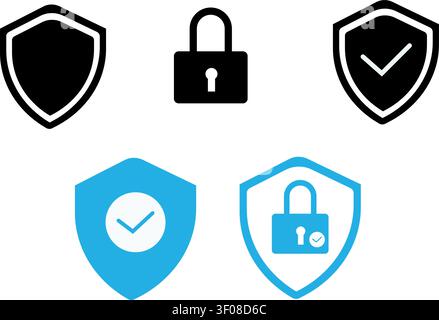 Security icons animation with shields and locks on transparent background Stock Vector
