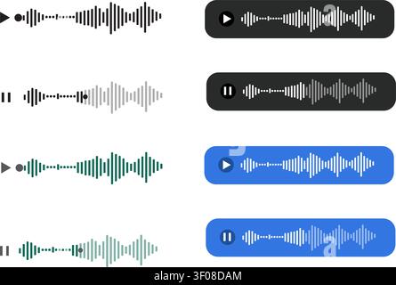 Sound wave icons with play buttons on transparent background Stock Vector