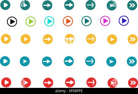 Collection of Play and Arrow Buttons on Transparent Background Stock Vector