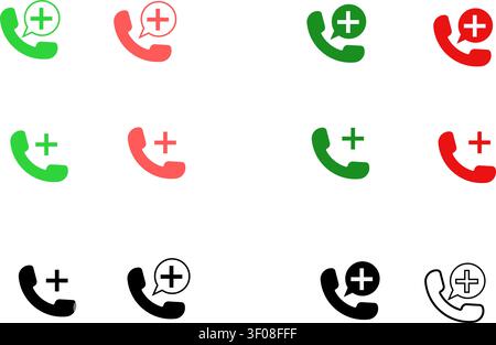 Emergency call icons set, colorful phone buttons Stock Vector