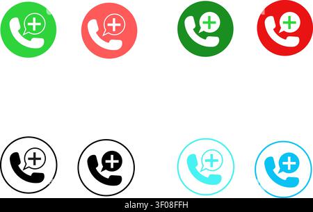 Emergency phone icons set, colorful and monochrome Stock Vector