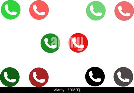 Phone icons in red green and black on transparent background Stock Vector